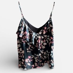 Aqua Floral Spaghetti Strap Textured Top - Dark Forest Green